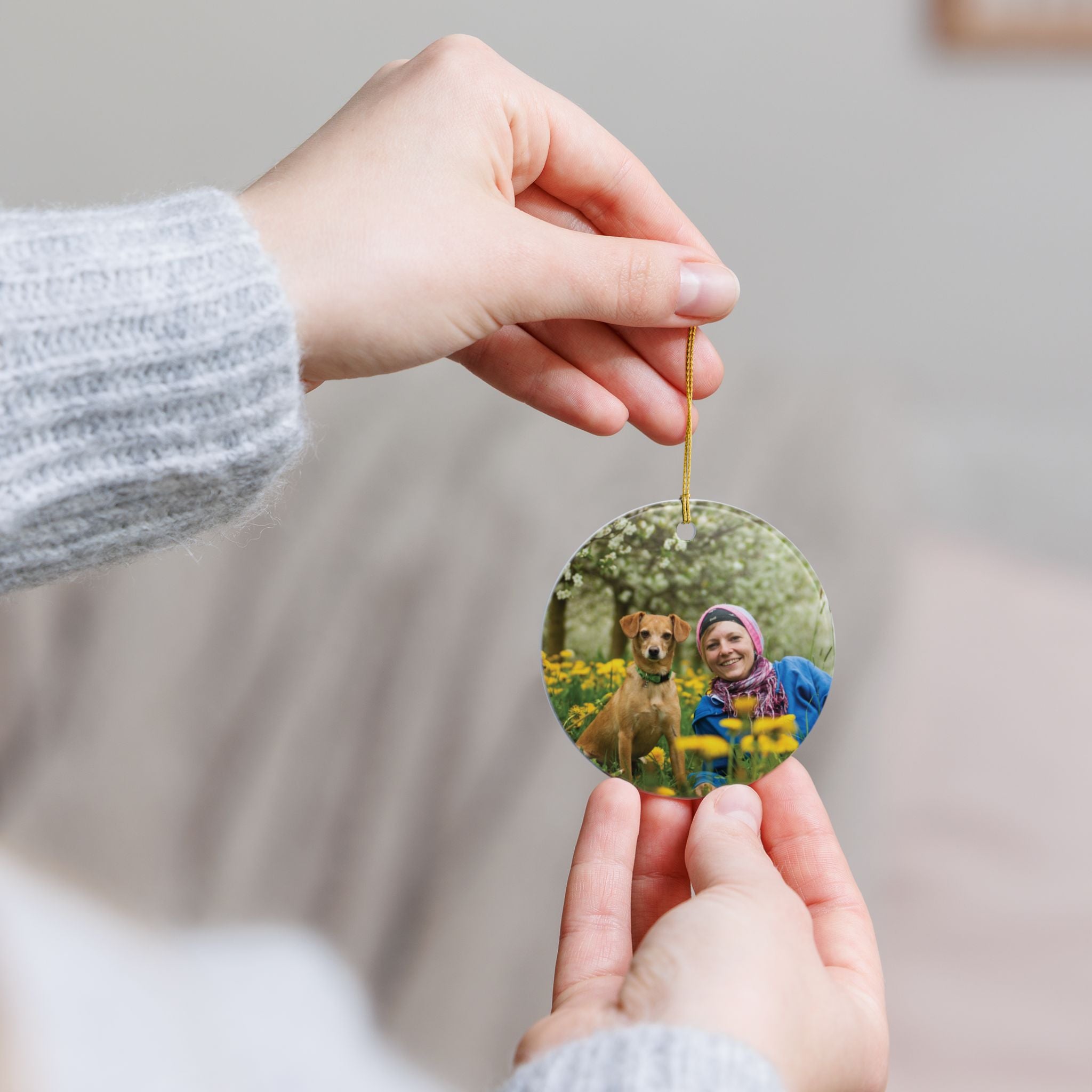 Personalized Round Ceramic Photo Ornament — Double-Sided Custom Keepsake