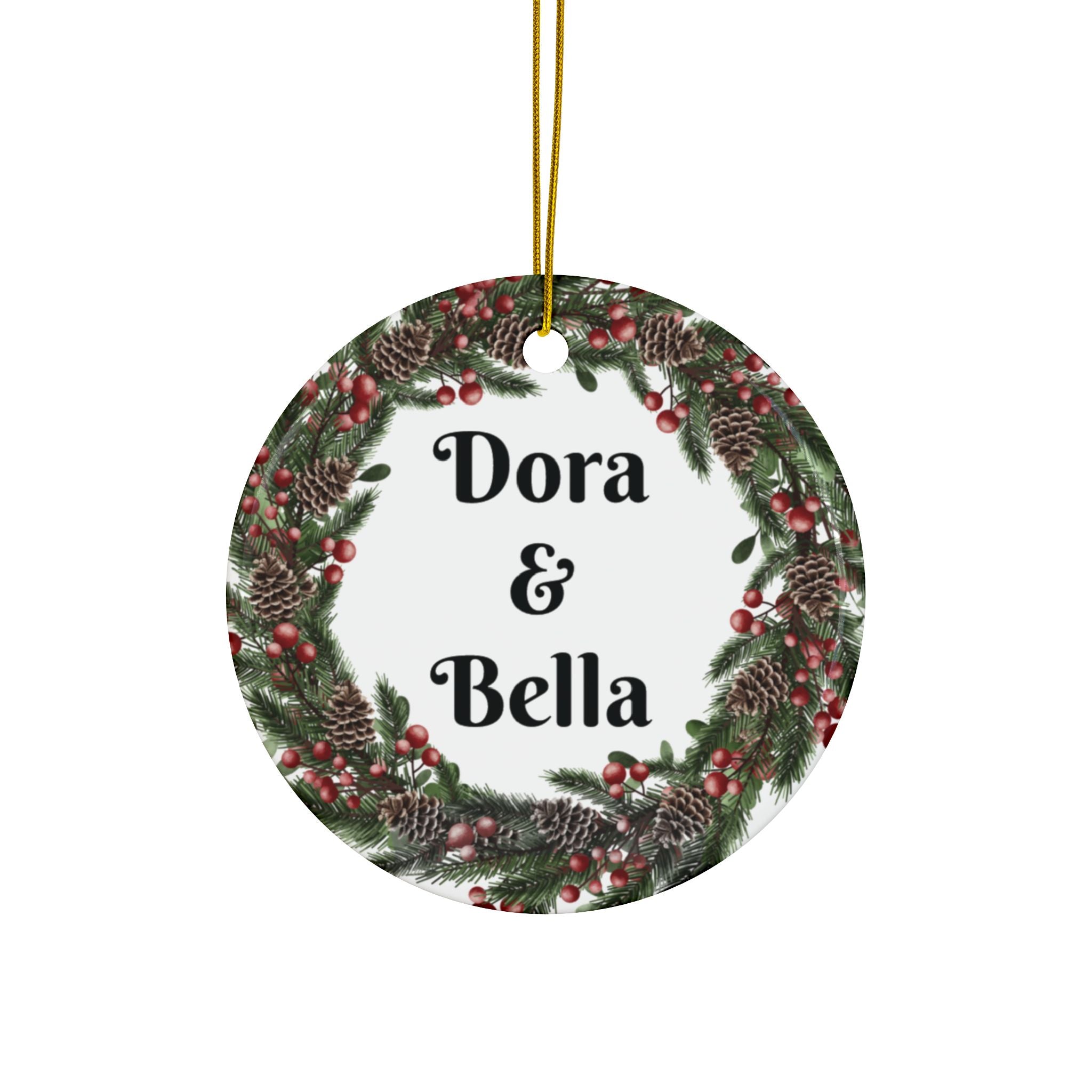 Ceramic Ornament — Personalized Pet Portrait & Name Wreath Double-Sided Holiday Decoration