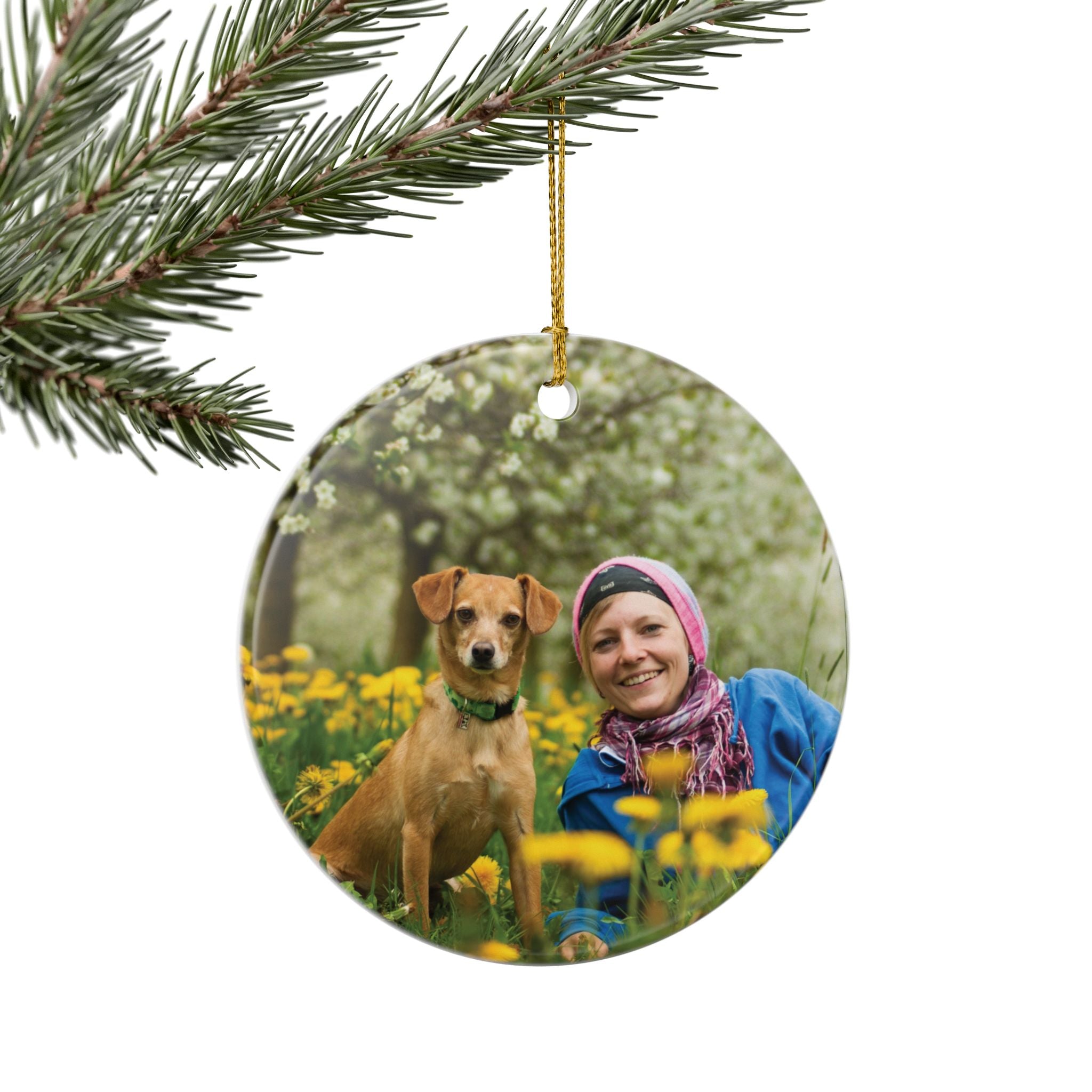 Personalized Round Ceramic Photo Ornament — Double-Sided Custom Keepsake